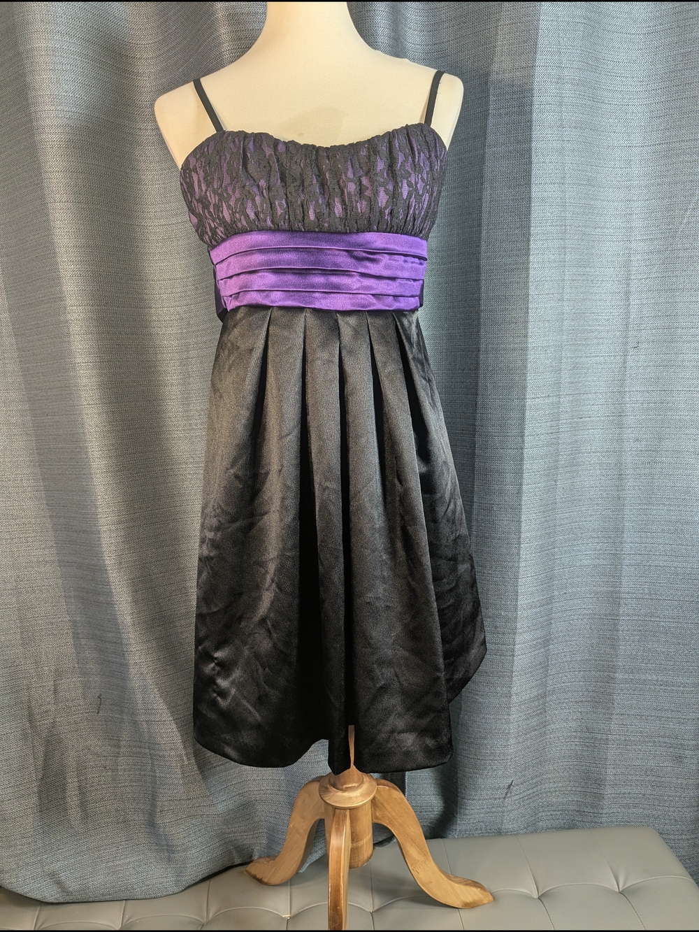 Bwear Black and Purple Mini Dress with Pleated Waist